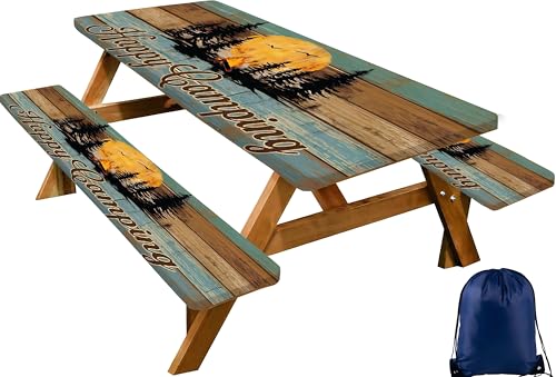 CAPSCEOLL Fitted Picnic Table Cover with Bench Covers 8ft - Camping Fire