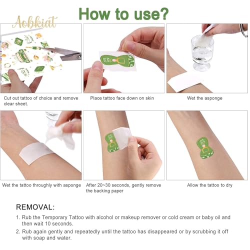 AOBKIAT Bachelorette Temporary Tattoos,Green Wedding Party Supplies-36 Pieces Olive Green Gold Foil Styles Tattoo Stickers for Bridesmaids Favor,Bridal Shower