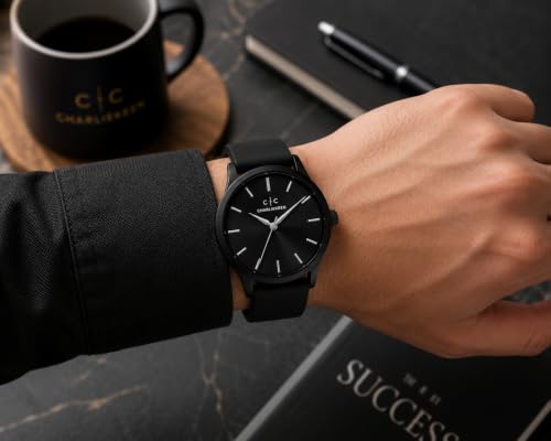 Image of CHARLIEKEEN Analog Watch with Black Dial and Silicone Strap | Minimalist Dial, Gift Box Included, Index Hour Markers, Analogue Display, Unisex Design
