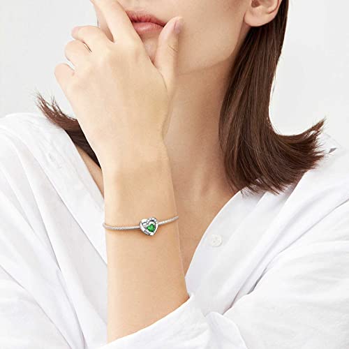Sevenwell Love Heart Cubic Zirconia Birth Stone Charm, Birth Flower Charms Fit Pandora In Sterling Silver #TOP4