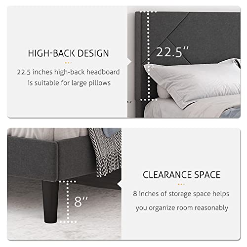Sha Cerlin Queen Size Bed Frame With Geometric Upholstered Headboard, Platform Bed With 8 Inches Under-Bed Space, Wood Slats Support, Noise Free, No Box Spring Required, Grey #TOP4