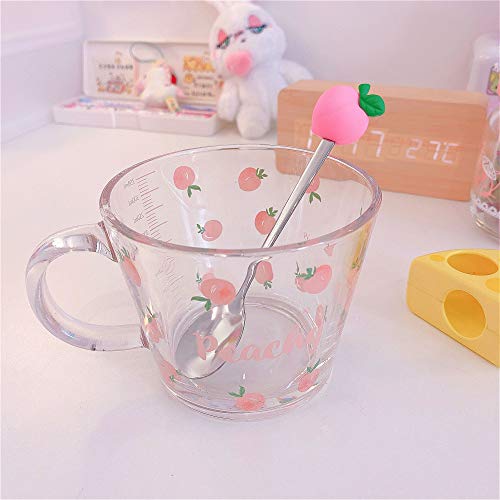 Creative Cute Peach Glass Cup Simplicity Design Transparent Glass Cup Household Tasse Drinking Strawberry Glass Cup (Pink Peach)