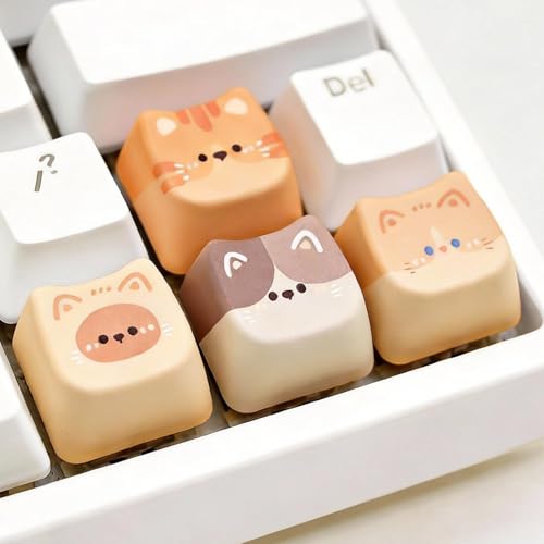 Tapbloom Artisan Keycaps, 4 Keys Cute Cat Custom Cover Caps for MX Mechanical Keyboard, Resin Handmade 1U Replacement for Esc Del Arrow Key (Cat Set)