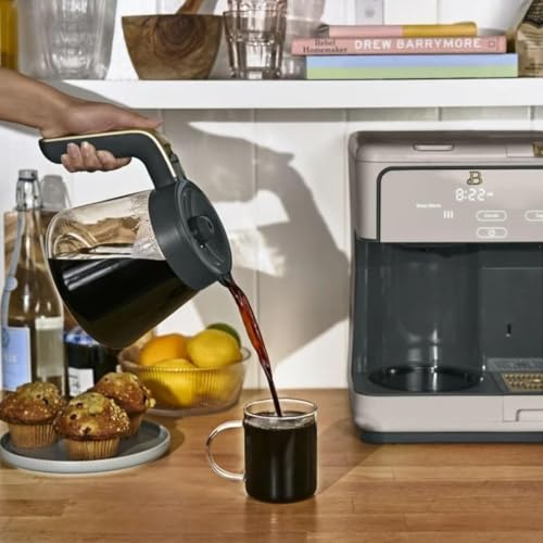 Image of Beautiful by Drew Barrymore Multi-Brew Coffee Maker, 12-Cup Carafe + Single-Serve, Pods or Grounds, Over Ice, Touch Display. (Porcini Taupe) 1 pack