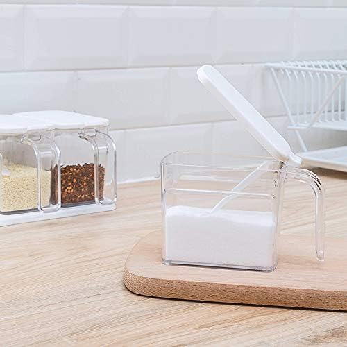 Poeland Clear Seasoning Box, 3 Pieces Clear Seasoning Storage Container for Spice Salt Sugar Cruet, Condiment Jars with Spoons
