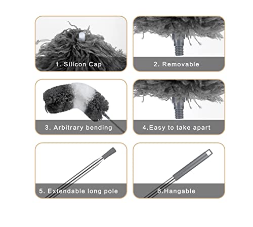 Microfiber Feather Duster, 12Pcs Reusable Bendable Dusters, Ceiling Fan Duster With Extension Pole 30 To 100 Inches, Washable Dusters For Cleaning Ceiling Fan, High Ceiling, Blinds, Furniture, Cars #TOP5