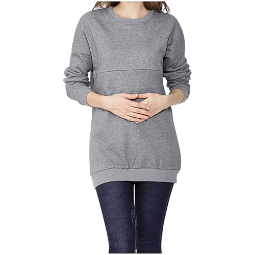 Ofertas Flash del Dia Ropa de Maternidad,Camisetas de Maternidad de Manga Larga Camiseta de Lactancia Sudaderas de Lactancia con Cuello Redondo Ropa de Embarazo Sólida Jersey para El Embarazo