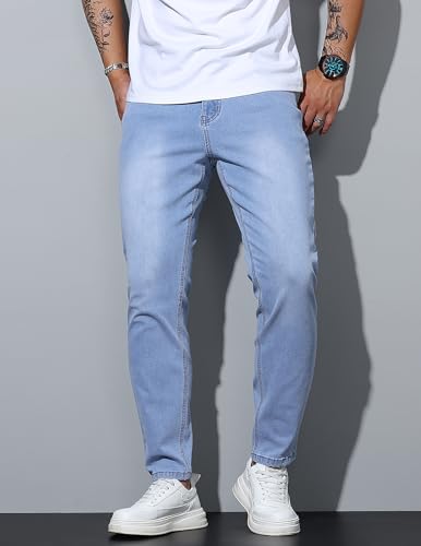 Men's Skinny Fit Jeans Slim Fit Denim Pants Stretchy Jeans Tapered Leg Trousers Streetwear with Pockets4