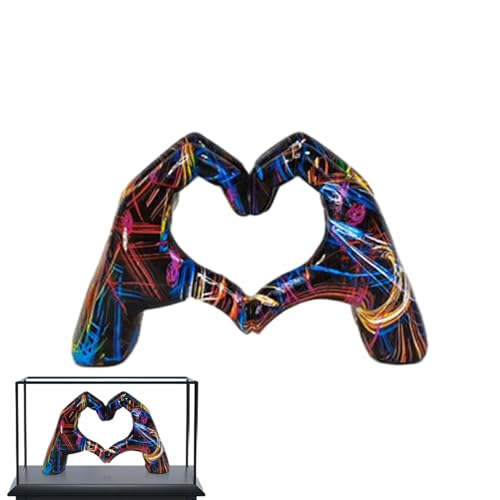 Heart Hands Statue Desktop - Heart Shaped Hand Ornament | Hearts Gesture Sculpture | Colorful Graffiti Loved Finger Statues | Painting Bond Expression Art Figurines for Wedding Tabletop Shelf Decor