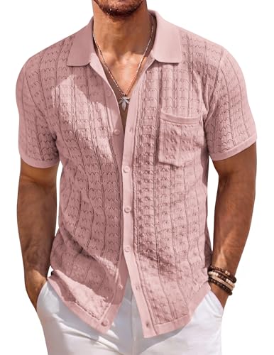 COOFANDY Men's Short Sleeve Knit Polo Shirt Vintage Button Down