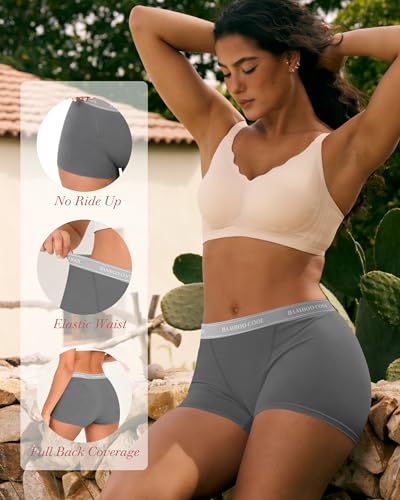 Image of BAMBOO COOL Womens Boy Shorts Underwear Full Coverage High Waist Boxer Briefs Panties for Women 5 Pack