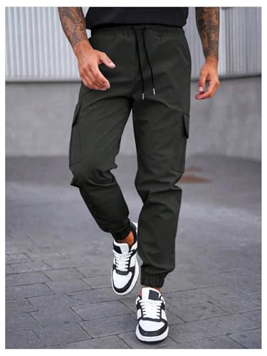 OYOANGLE Men's Cargo Jogger Pants Drawstring Waist Pants Casual Joggers with Pocket3