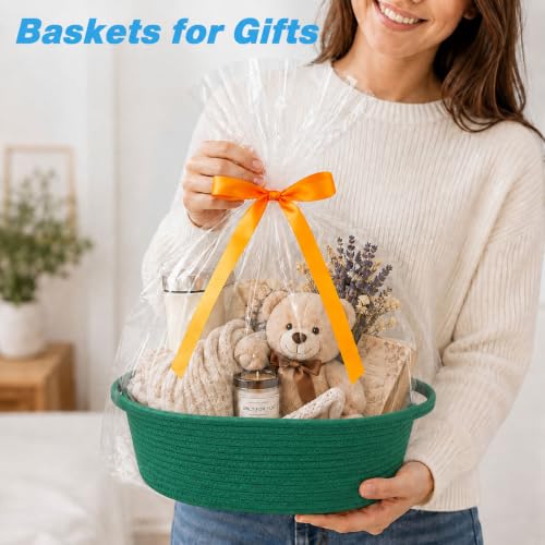 Image of Empty Gift Basket with Gift Bag & Ribbon, Woven Rope Basket, 12x8x5 inch
