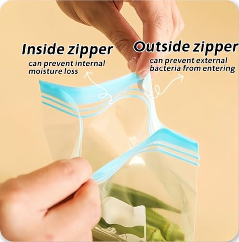 KAHEIGN 120Pcs Food Storage Freezer Bags, Small Double Seal Zip Lock Bags Reusable Sandwich Bags Heavy Duty Widen Bottom Food Bags for Fruits Veggies Meat Soups Snacks (Blue, 16CM x 14CM)
