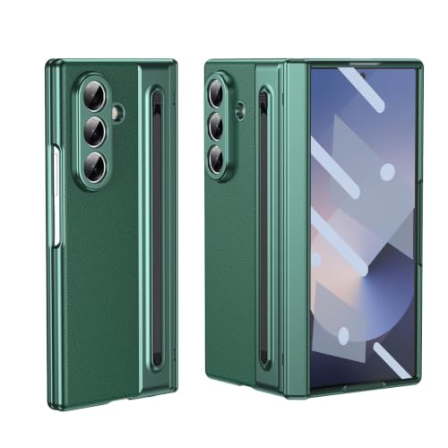 For Samsung Galaxy Z Fold 8 Ultra Hinge Case W S Pen & Holder | PU Leather Back Cover,Front HD Tempered Glass Screen Protector, 