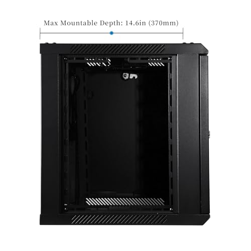 Image of RackPath 9U Wall Mount Network Rack Cabinet - Quiet Cooling Fan, Locking Glass Door, 17.7 inch Deep (450mm), Removable Locking Side Panels, Fits 19 inch IT & A /V Equipment