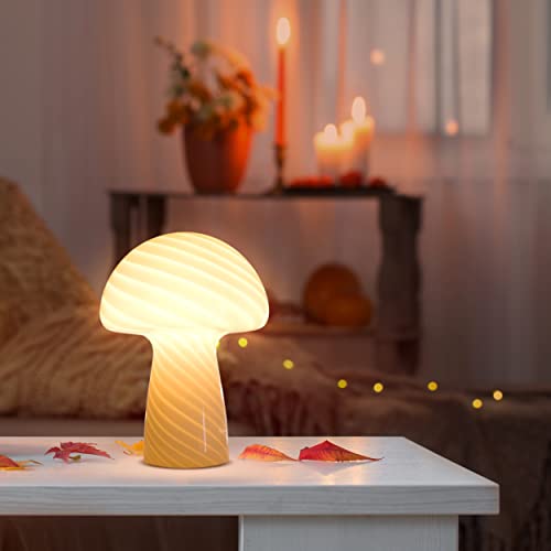 Brightech Mushroom Table Lamp - Elegant Modern Glass Lamp For Bedside Tables, Nightstands, Desks, Bookshelves - Cozy Ambient Night Light With Warm White Lamp Living Rooms, Bedrooms - White #TOP1