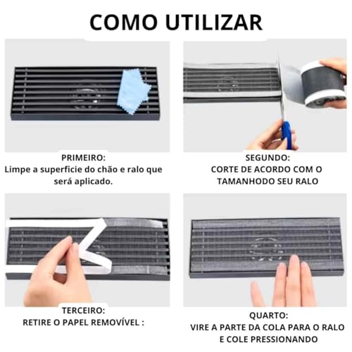 Tela Protetora De Ralo 10 Metros Anti Inseto Para Banheiro Chuveiro Filtro Drenagem De Piso Auto-Ade