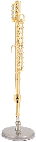 Miniatura 8 de LIZEALUCKY Flauta en miniatura, mini flauta dorada 16 con soporte y estuche de cobre, mini instrumento musical en miniatura, modelo de casa de