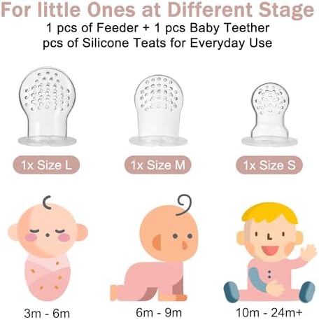 4 Pack Silicone Teething Mitten for Babies with Baby Fruit Food Feeder & Freezer Tray Set, BPA Free Infant Teething Relief Toy for 3 Month+, Additional Silicone Sacs - 5