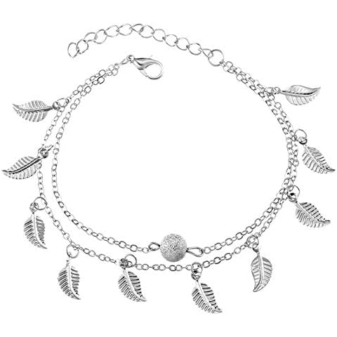 QQKKZX Jewelry, Double Layer Leaves Charm Anklet Cover