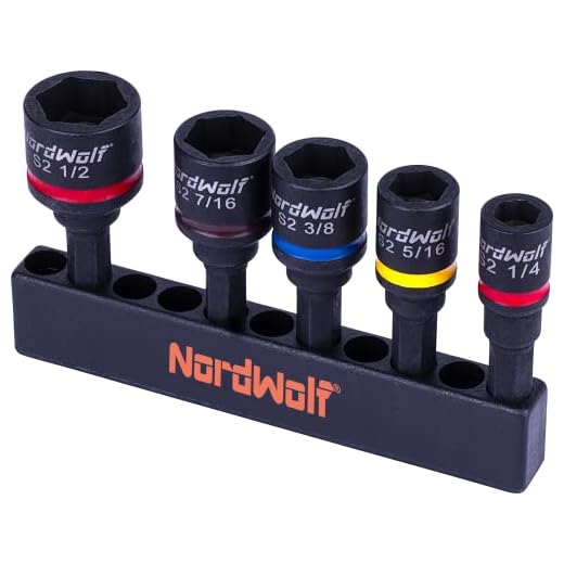 NordWolf 5-Piece SAE Nut Driver Set, Impact Magnetic Nut Setters Made From S2 Steel, Imperial Sizes 1/4"-5/16"-3/8"-7/16"-1/2"