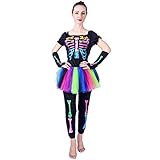 flatwhite Women's colorful Skeleton Halloween Costumes (L)