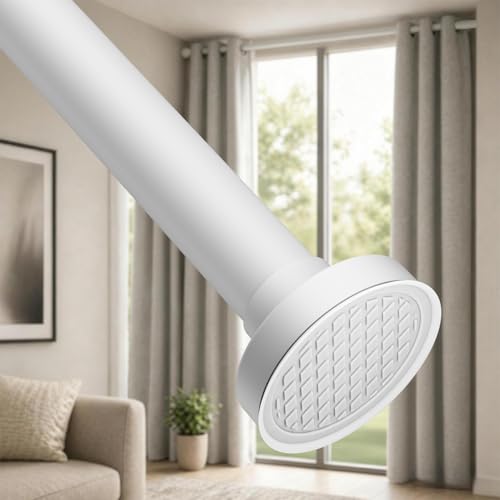 ALLZONE Tension Curtain Rods for Windows 40 to 86 Inches, Extra Long Curtain Rods No Drilling, No-Slip Tension Rod Hold Up to Heavy Drapes, Perfect for Bathroom, Bedroom, Patio & Room Divider, White