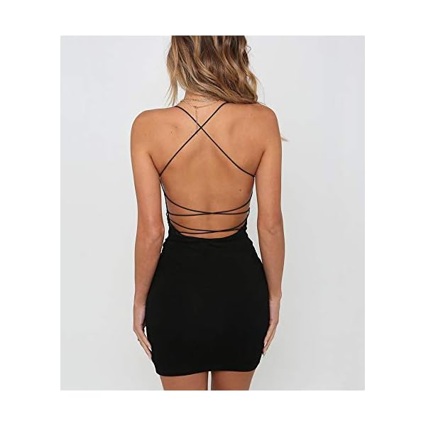 Just Quella Women Sexy Bodycon Party Dresses Backless Spaghetti Straps Clubwear Mini Dress (S, Black)