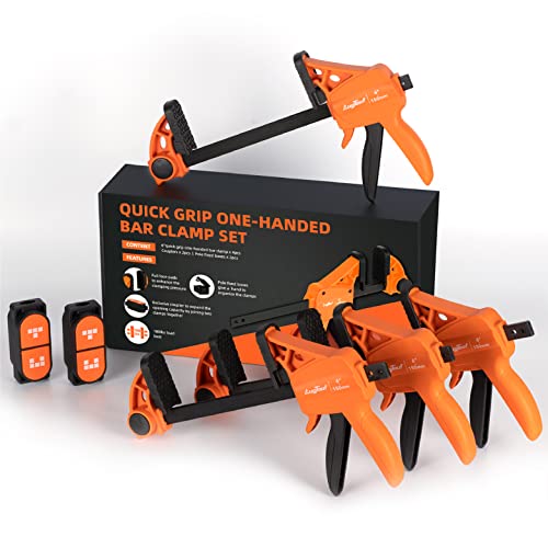 Augtouf Bar Clamps For Woodworking,6"(4Pcs) Wood Clamps/Spreader With Couplers(2Pcs),Quick Grip Wood Working Clamps With 180Lbs Load Limit,F Clamp With One-Handed Light Duty Design #TOP7