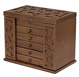 XHEILZOP Joyero de Madera de Nogal Macizo con Cerradura y Llave, Caja Joyero Vintage de 5 Niveles con Espejo, Organizador de Joyas para Anillos, Pendientes y Collares, Mujer y Hombre(C)