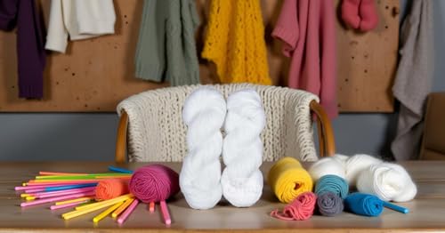 Image of M.G Brilon White (200 gm) Wool Hank Hand Knitting Wool /Art Craft Soft Fingering Crochet Hook Yarn, Needle Knitting Yarn Thread Dyed DB