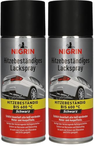 NIGRIN Lackspray, 400 ml, mattschwarzer Autolack, hitzebeständig, schützt Motor und Auspuff vor Rost, schnell trocknend, schwarz (Packung mit 2)