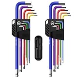 COLFULINE Lot de 18 clés Allen métriques et impériales, longues clés Allen à extrémité sphérique avec poignée en T, 1,5-10 mm et 1/16-3/8' pour réparation de vélo/moto/automobile, assemblage de
