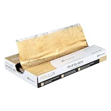 Restaurantware Lux Pop-Up Foil Sheets - 10.8 x 9 Inch, 100 Gold Embossed Aluminum Foil Papers, Greaseproof, Freezable & Oven Ready