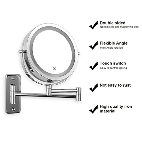 Espelho de maquiagem led, espelho de aumento de ferro com luz de fundo led para banheiro