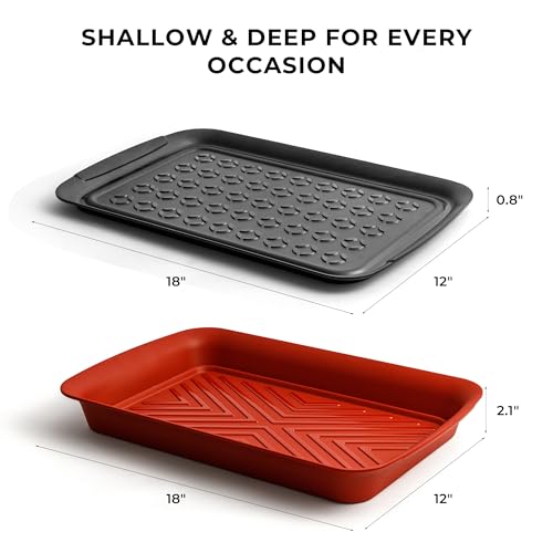 TP Deep Grilling Prep and Serve Trays, 18 x 12 inch BBQ Trays for Cooked and Raw Foods, Set of 2 Melamine Serving Platters for Meats, Grill Accessories, Black and Red by TP - Image 7
