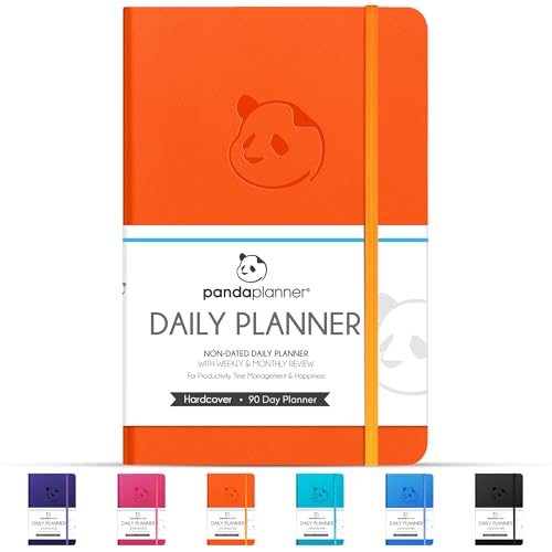 Panda Planner Classic A5 Daily Planner 2026 – Undated Quarterly Productivity Planner with Hourly Schedule, To Do List, Daily Journal, Goal Planner, Habit Tracker & Gratitude Organizer for Home/Office – Orange