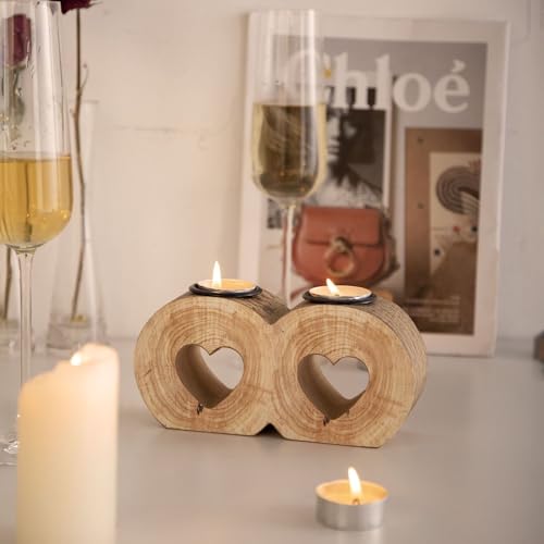 Hosoncovy Wooden Heart Tea Light Holder Tealight Candle Holder for Home Decor Wedding Gift