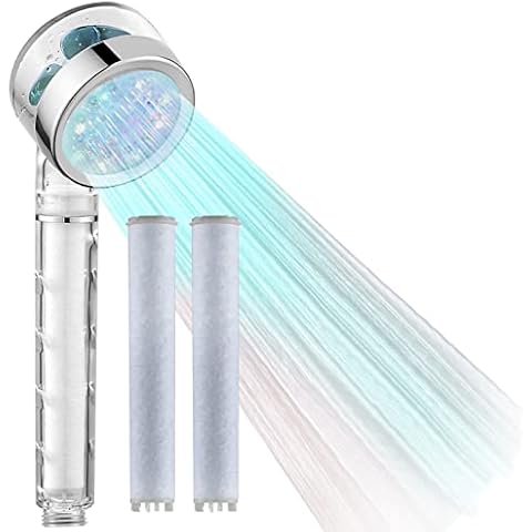 Shower Head, High Pressure Water Saving Handheld Showers, High Pressure Filter Shower Head for Hard Water Low Water Pressure, Propeller Turbo Pressure Boosting Led Shower Head with 2pcs Extra Filter Cover