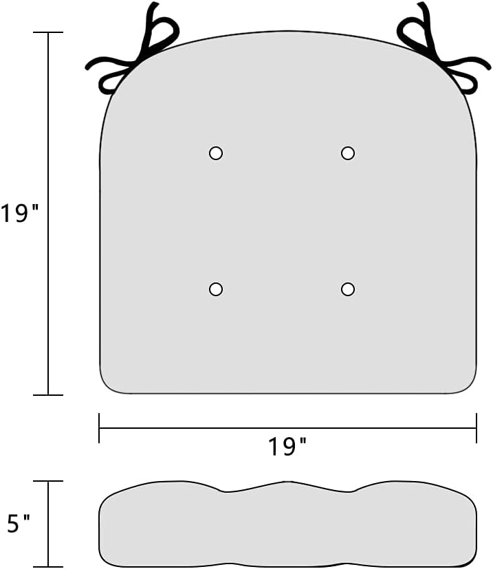Set of 2 Indoor Outdoor Chair Cushions for Patio, Seat Pads with Ties, U-Shape Seat Pads for Garden 19" x 19" (19'' x 19'', Blue Flowers)