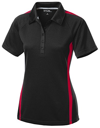 Sport-Tek Ladies Posicharge Micro-Mesh Colorblock Polo L Black/ Red #TOP22