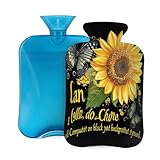 Wärmflasche mit weichem Bezug, Sonnenblumen-Schmetterling, 2 l, Wärmbeutel zur Schmerzlinderung,...