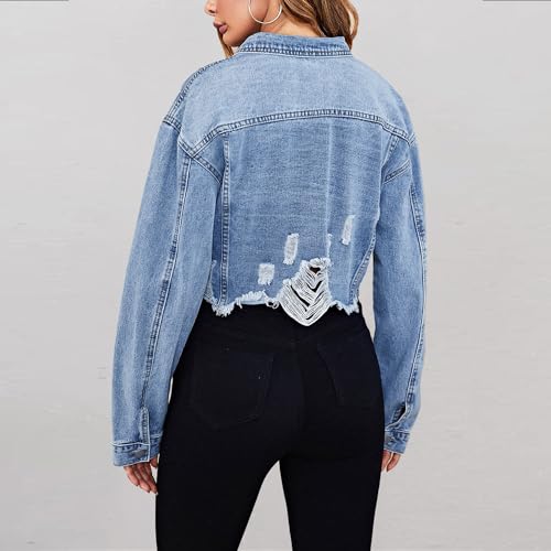 Summer Jean Jacket Women Lightweight Button Down Womens Distressed Denim Shacket Long Sleeve2