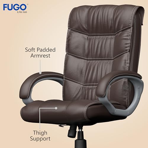 Image of FUGO FG10C Orthopaedic Office Chair, Adjustable Height, Tilting Mechanism, Heavy Duty Metal Base, Dual Nylon Casters, Comfortable Desk Chair for Work, 3 Years Warranty (Brown)