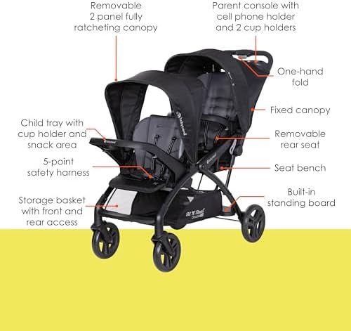 Baby Trend Sit N' Stand® Double 2.0 Stroller, Dash Black - 1