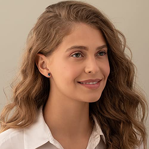 Peora London Blue Topaz Earrings For Women 14K White Gold, Natural Gemstone Birthstone Solitaire Studs, 1.50 Carats Pear Shape, Friction Back #TOP1