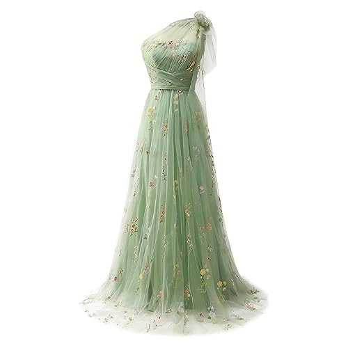 Flower Embroidery Tulle Long Prom Dresses Sweetheart Bridesmaid Dress Fairy Ball Gown A Line Homecoming Dress