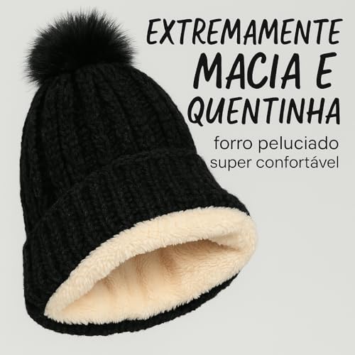 Touca Pompom Feminino Inverno Gorro Feminino Com Forro Forrada Toca Quentinha Mulher Adulto Unissex