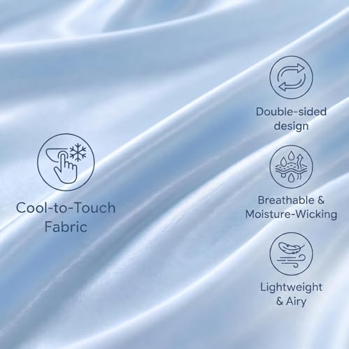 Cooling Comforter, Dual-Sided Seersucker & Q-Max>0.4 Cooling Blanket, Breathable Fabric for Hot Sleepers Night Sweats Menopause & Sensitive Skin, All Season Pet Friendly, Blue, Twin 60"x80" — view 5